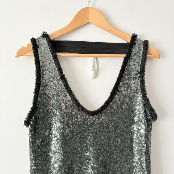 Zara Festive Sequin Mini Dress Low Back Sleeveless Grey Black Size XS - Picture 5 of 8